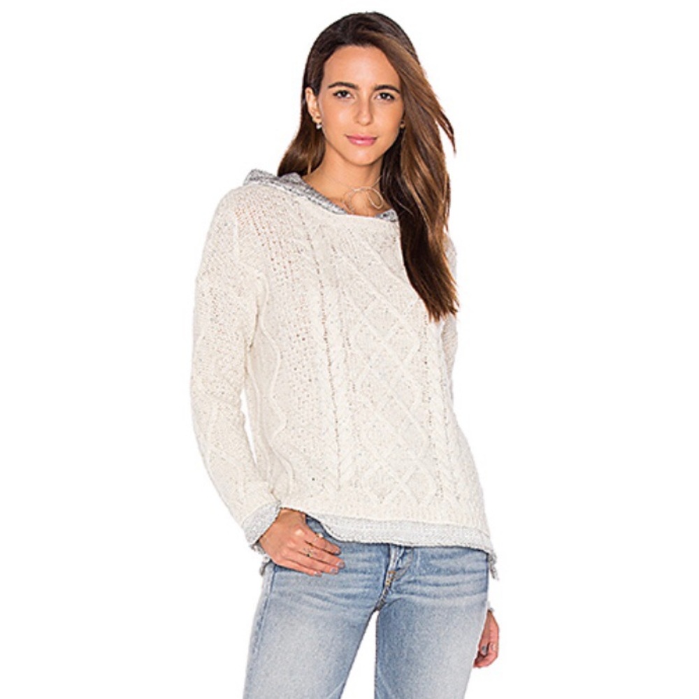 Cream knit sweater with hood, never worn.